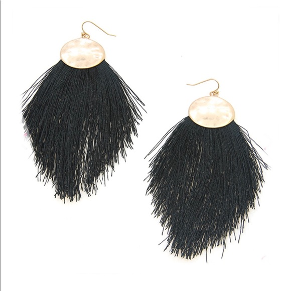 Jewelry - Oval Tassel Fan Earrings - Black